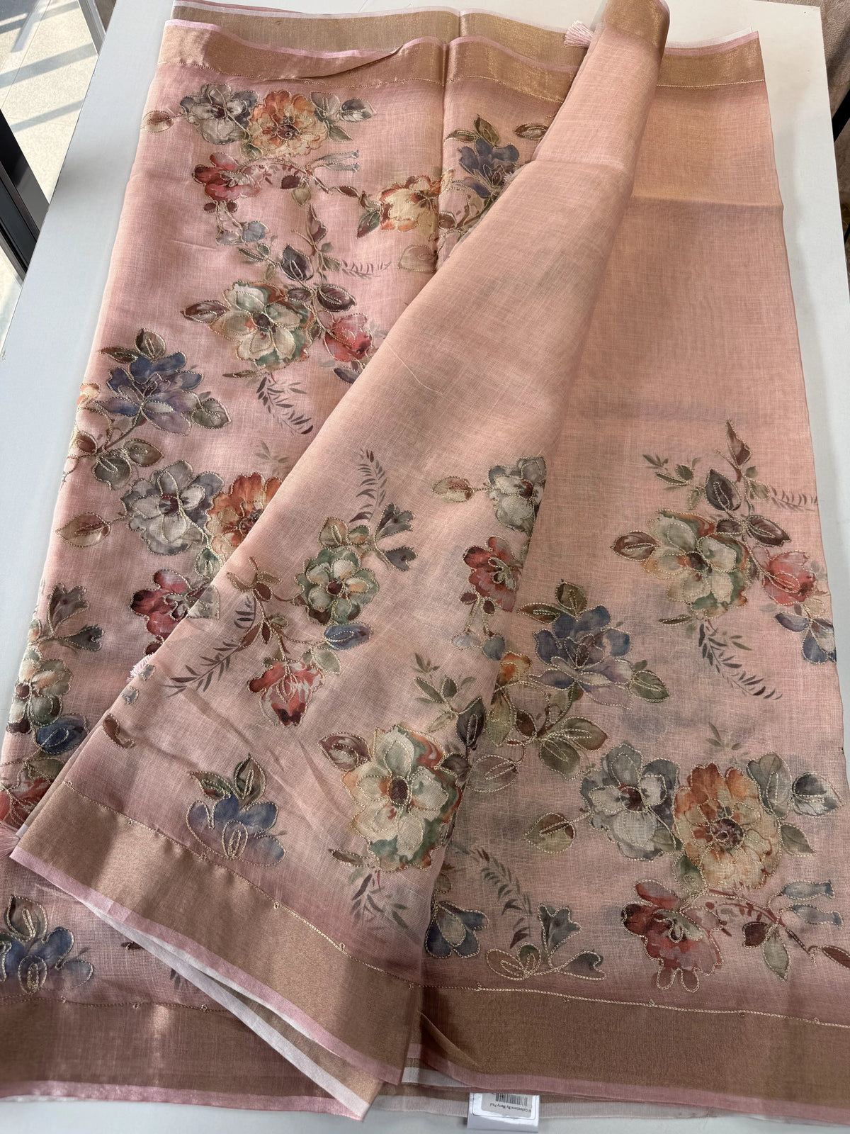 Tissue linen blend saree/ C21562