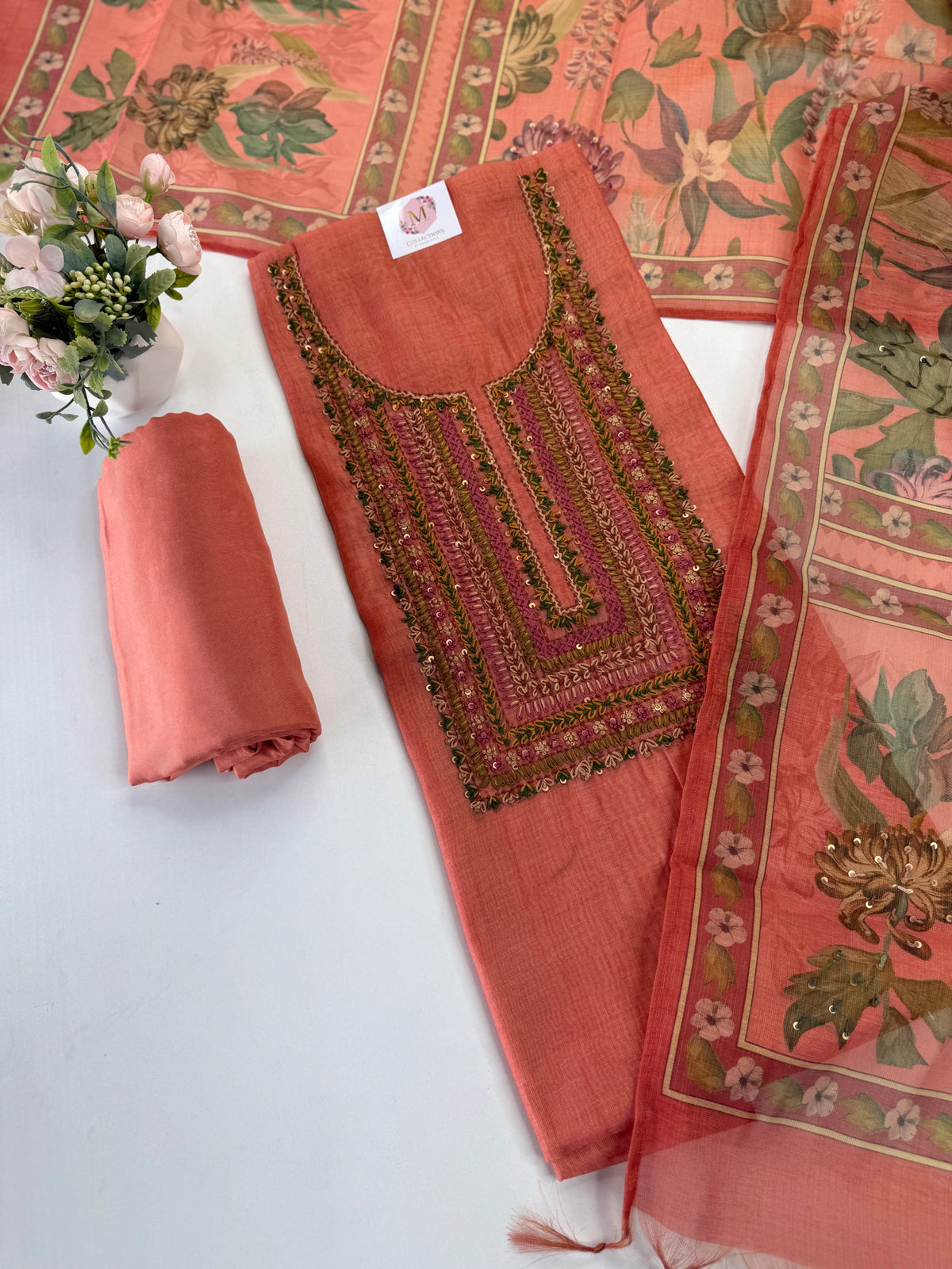 Tissue linen blended unstitched salwar set / C72