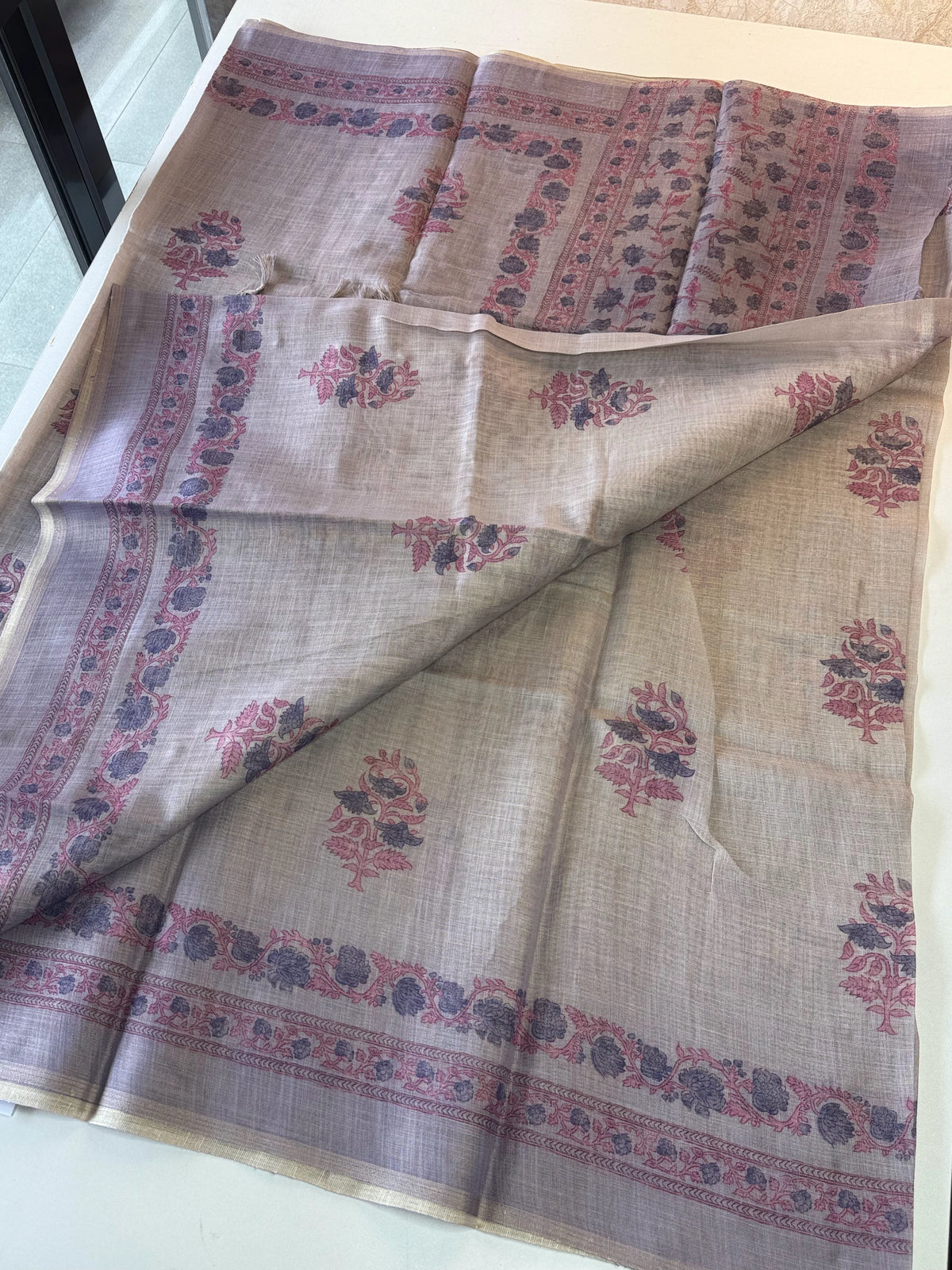 Tissue linen saree/ S15059