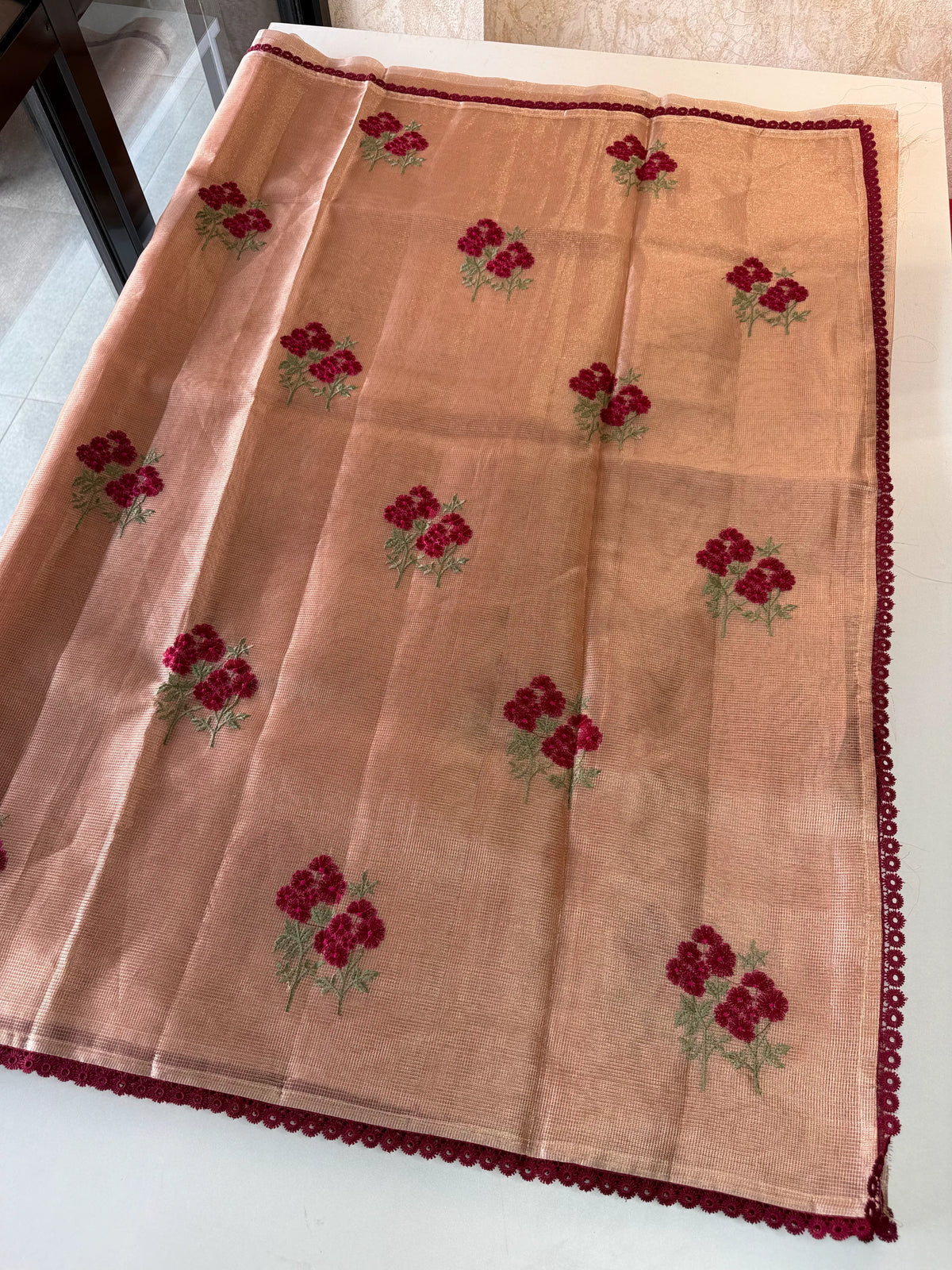 Tissue saree with floral thread work /6754