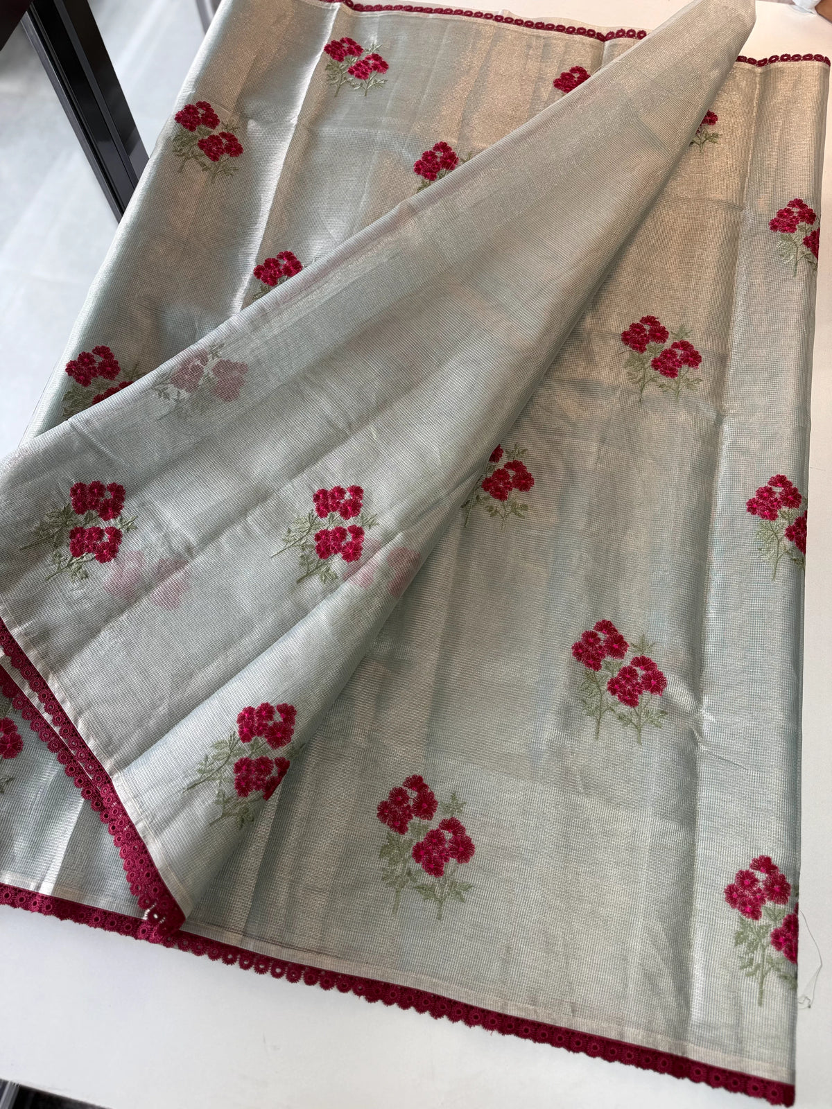 Tissue saree with floral thread work /6754