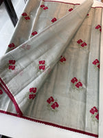 Tissue saree with floral thread work /6754