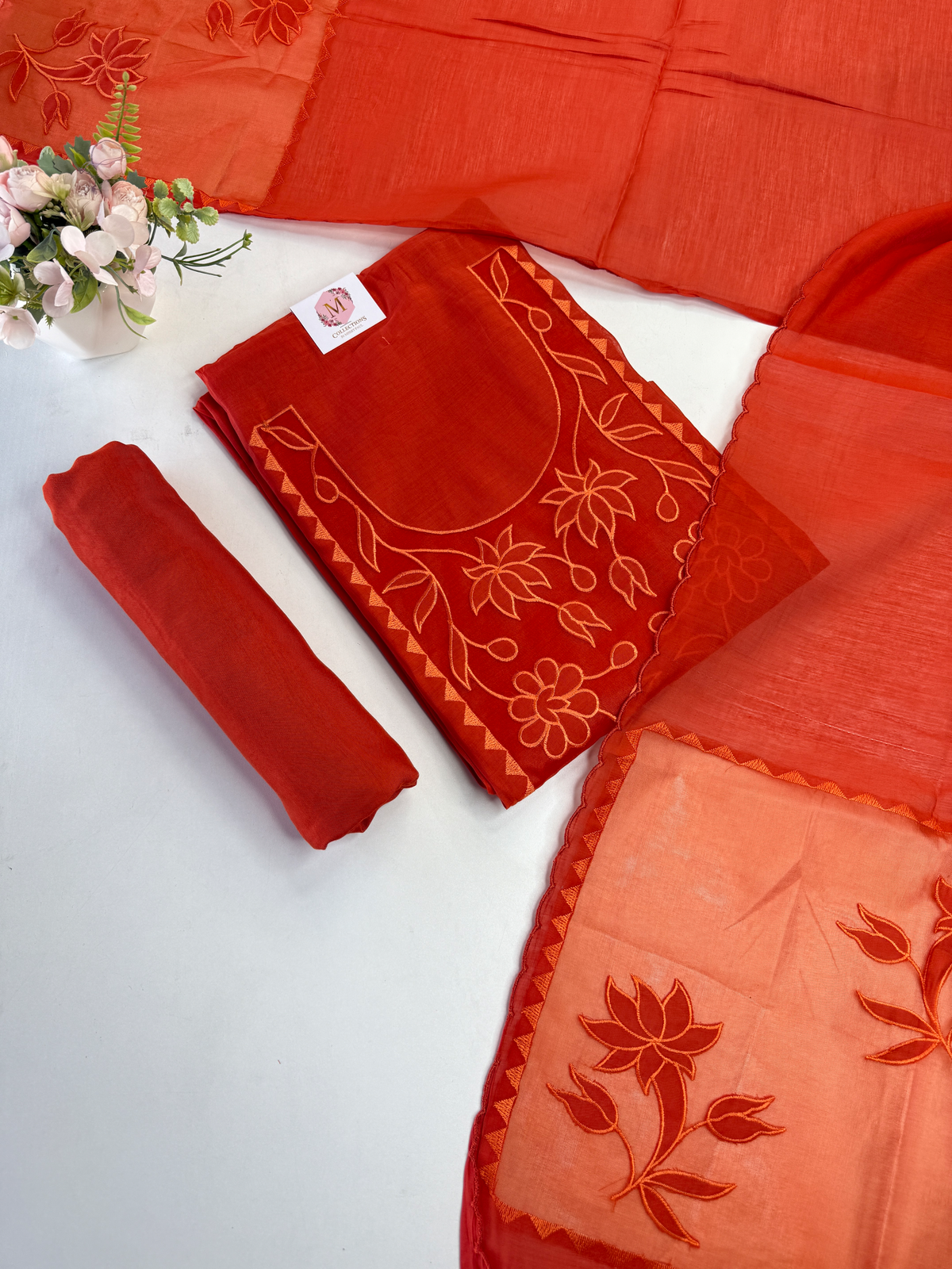 Soft Chanderi unstitched salwar set appliqué/ 1695