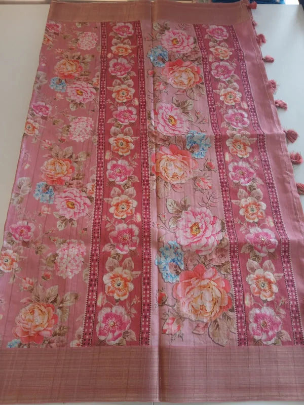 Semi Tussar finished saree/ E714