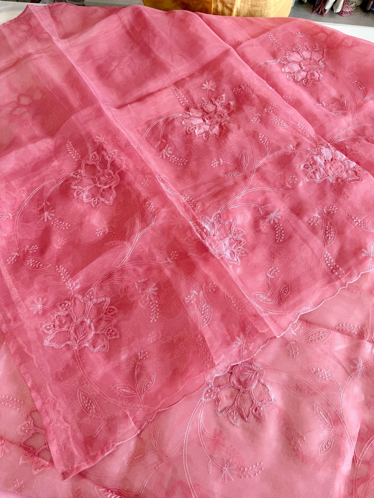 Glass Organza Appliqué work saree /MA278