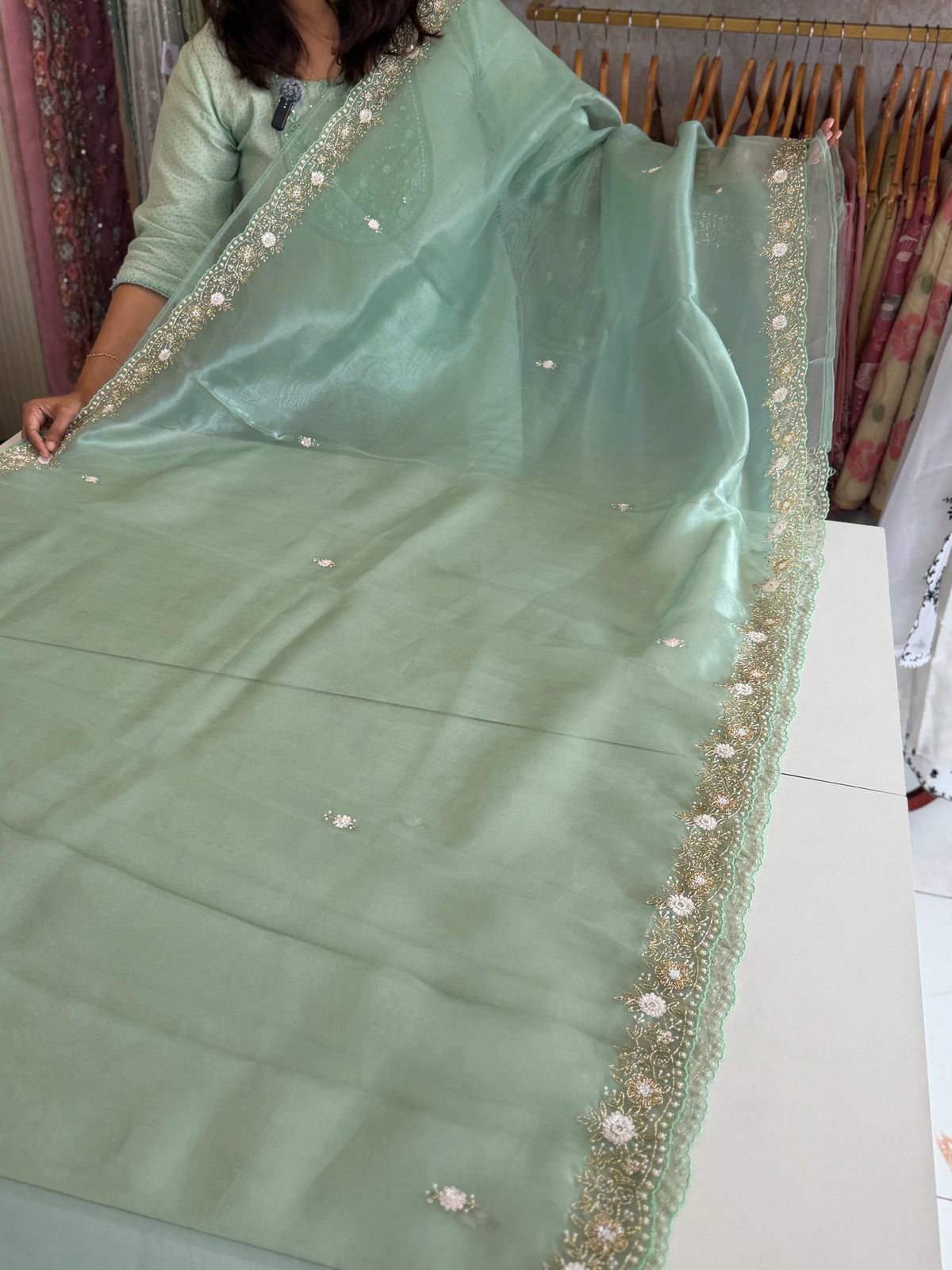 Glass organza party wear saree/ SA850