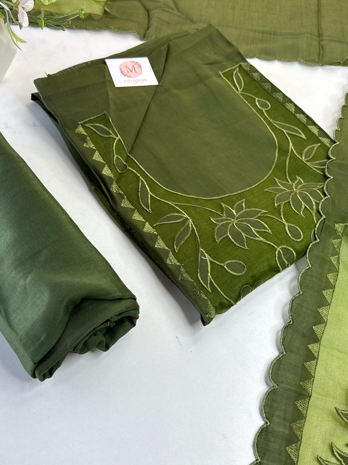 Soft Chanderi unstitched salwar set appliqué/ 1695