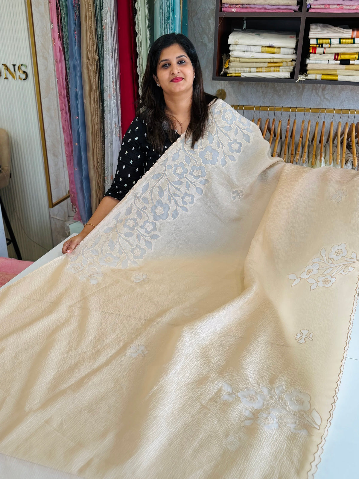 Crushed crape saree/ AM101