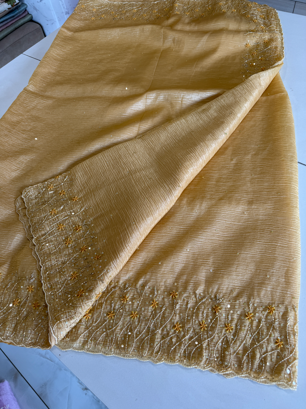 Crushed crape saree/ HW457