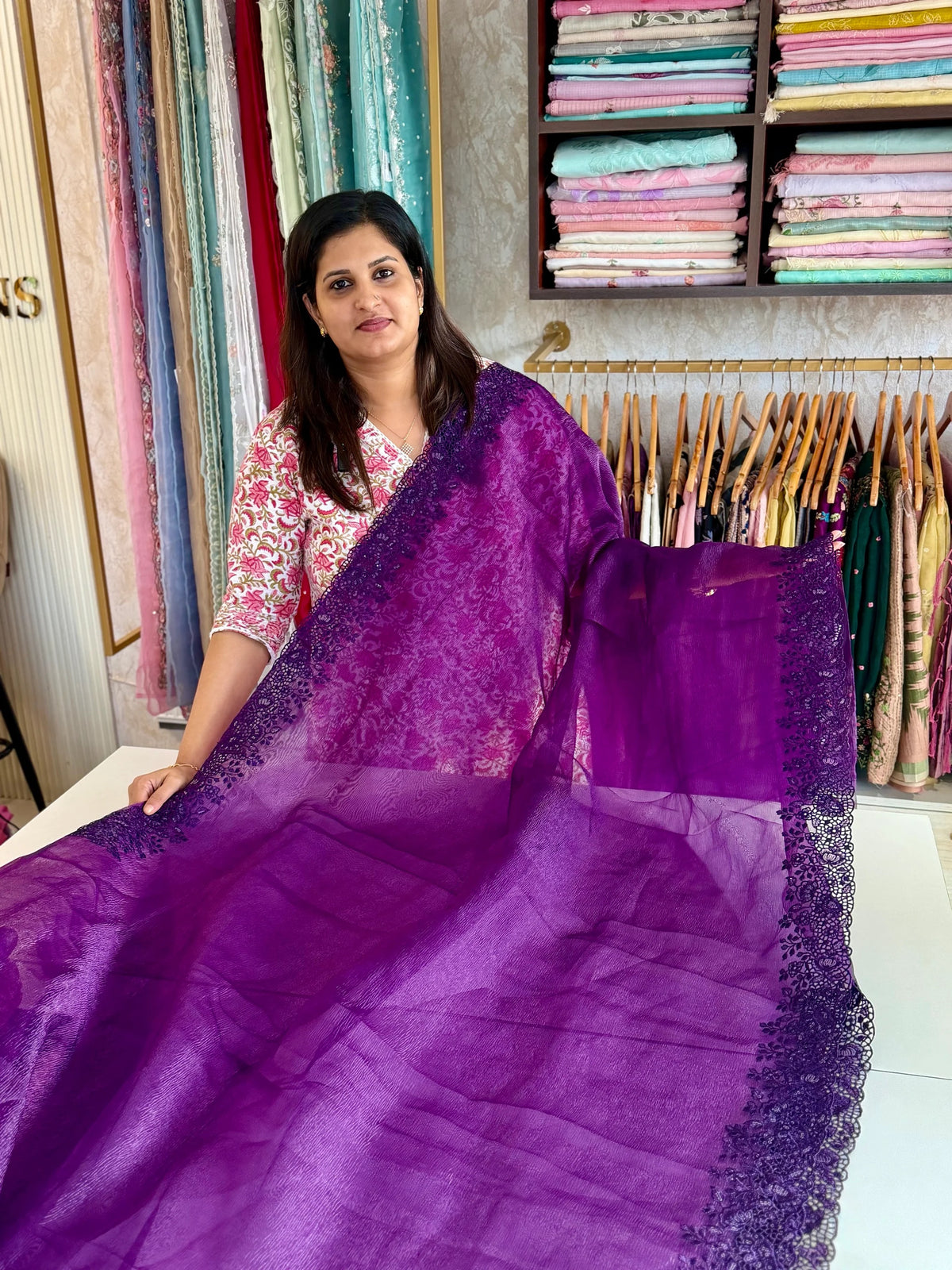 Crushed tissue saree/ CW066