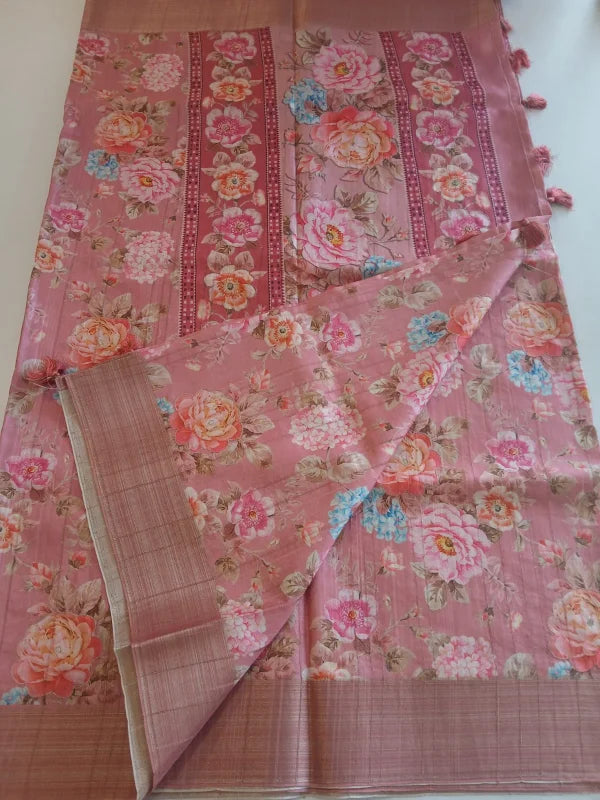 Semi Tussar finished saree/ E714