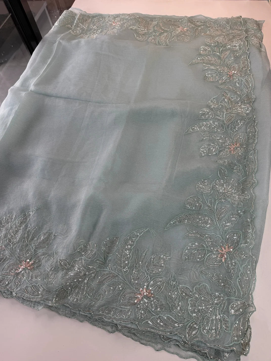 Crushed Foil blended Organza Saree/ AM104