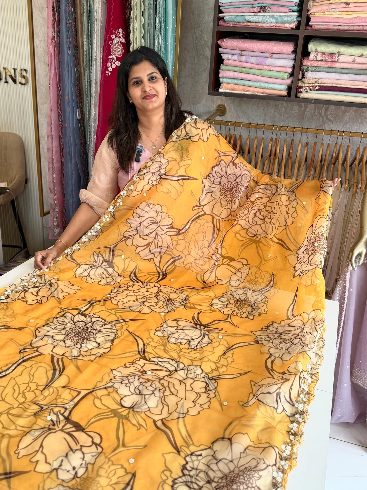 Digital printed organza saree/ 280P
