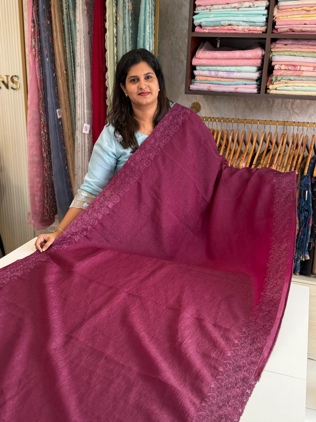 Crushed crape saree/ CW053