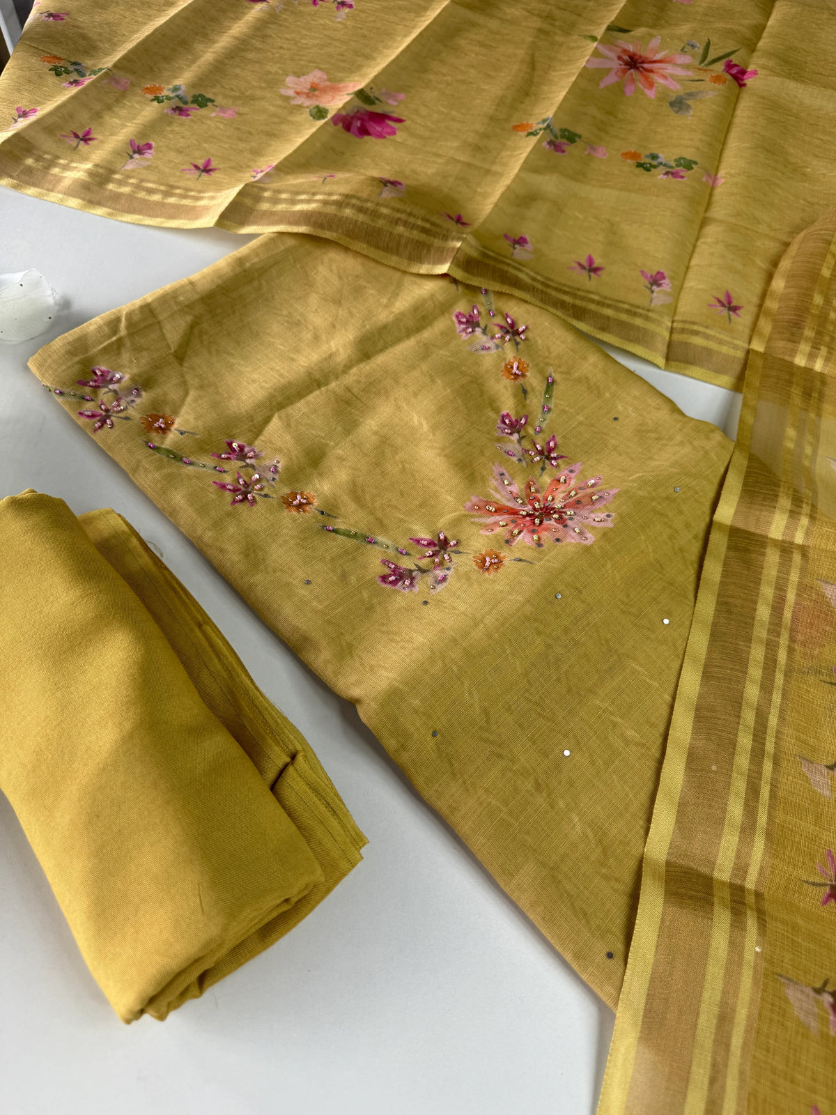 Soft linen cotton unstitched salwar set/ NC223