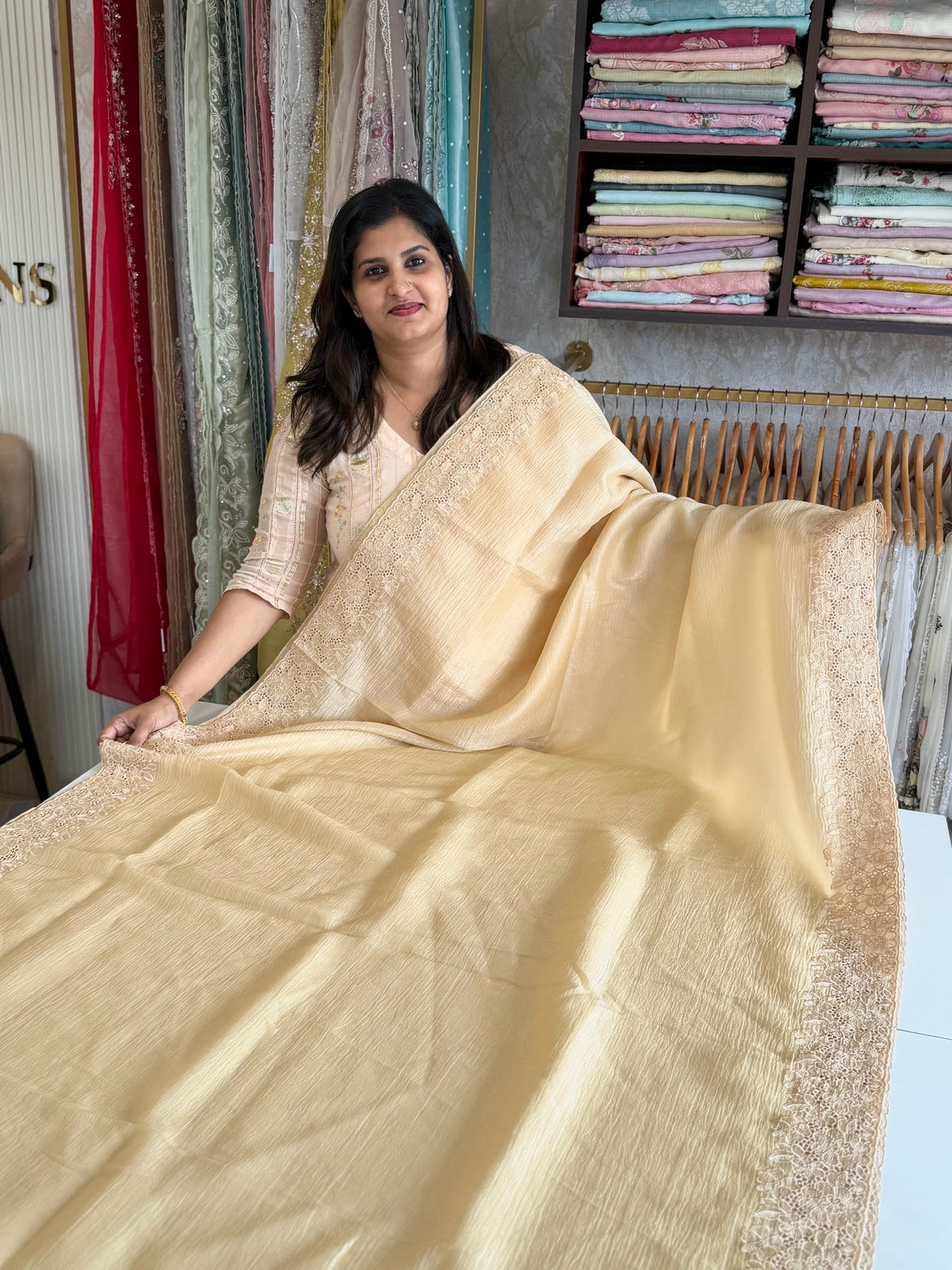 Crushed crape Saree/ CW053