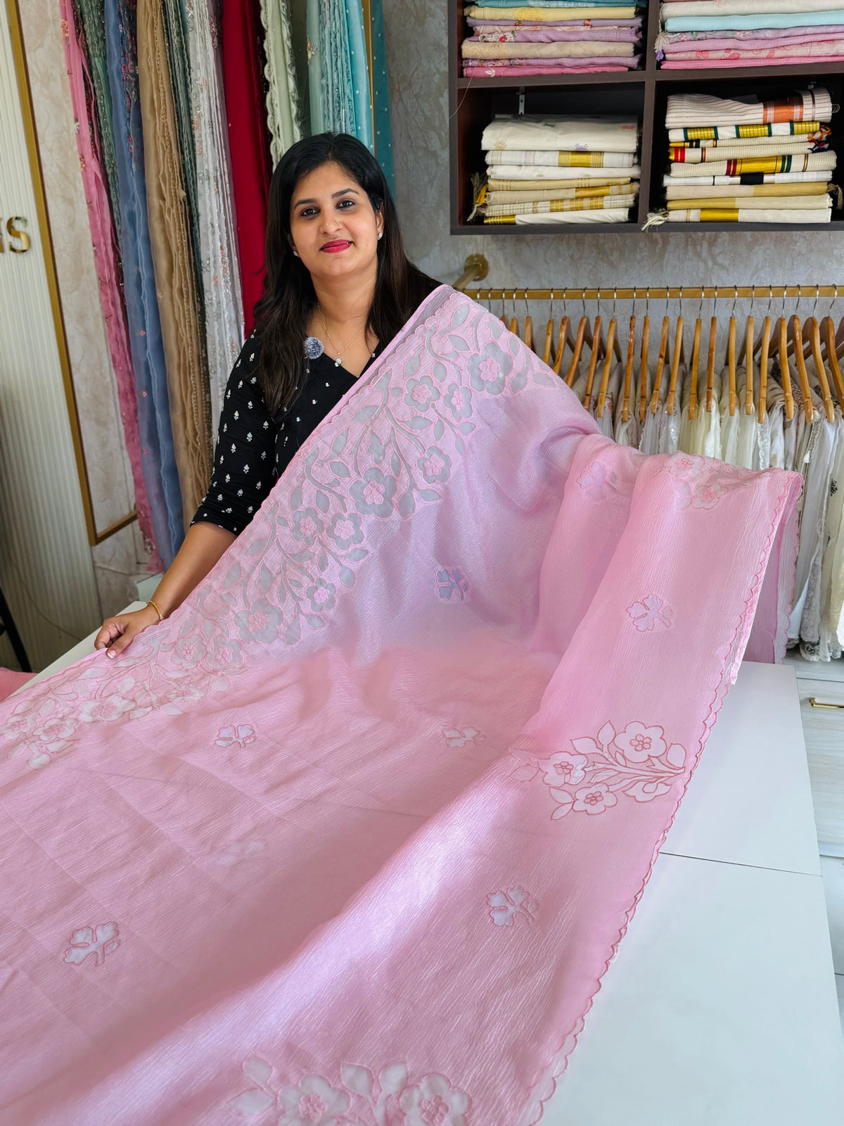 Crushed crape saree/ AM101