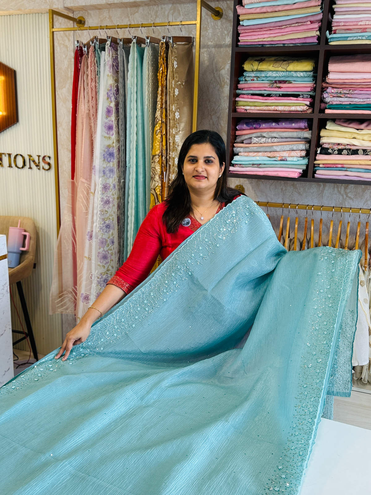 Crushed crape saree/ HW457