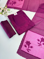 Soft Chanderi unstitched salwar set appliqué/ 1695