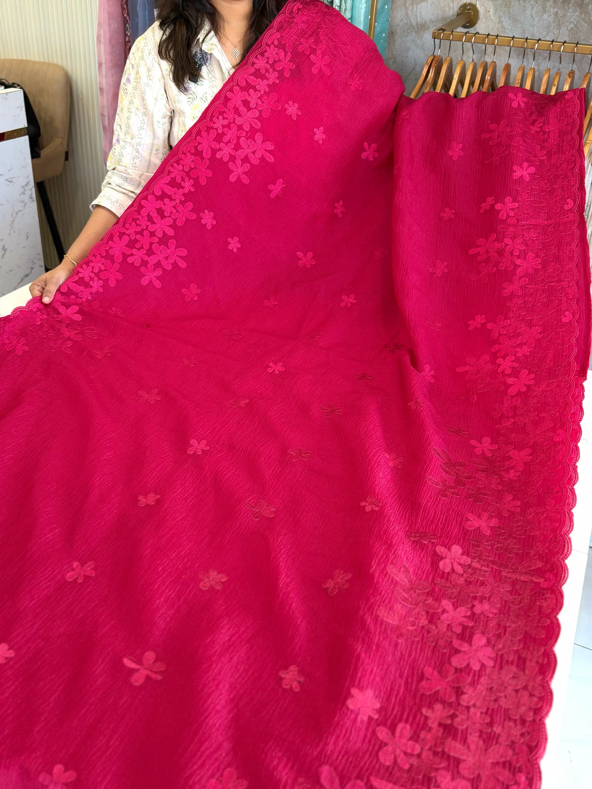 Crushed crape saree /CW767