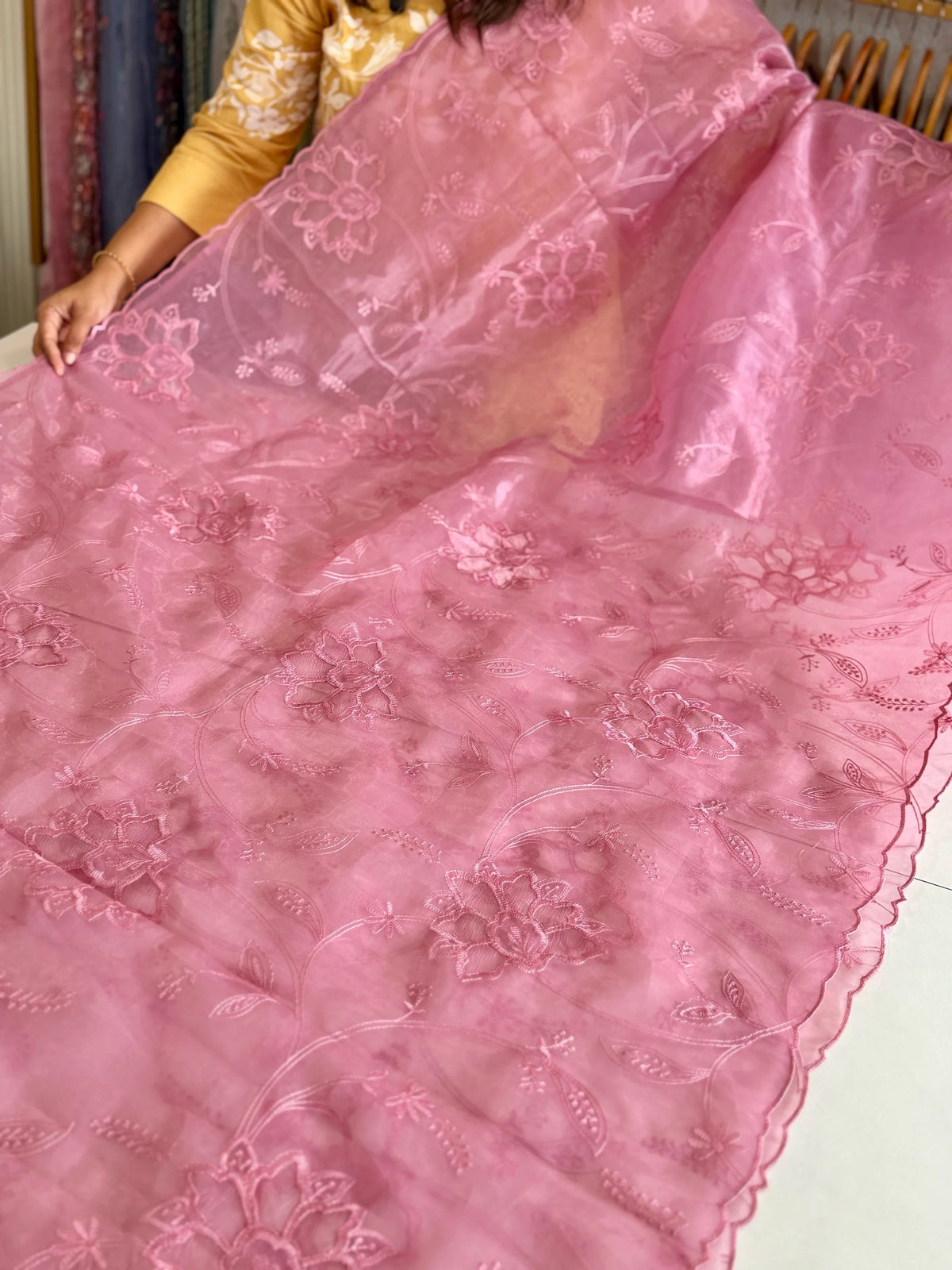Glass Organza Appliqué work saree /MA278