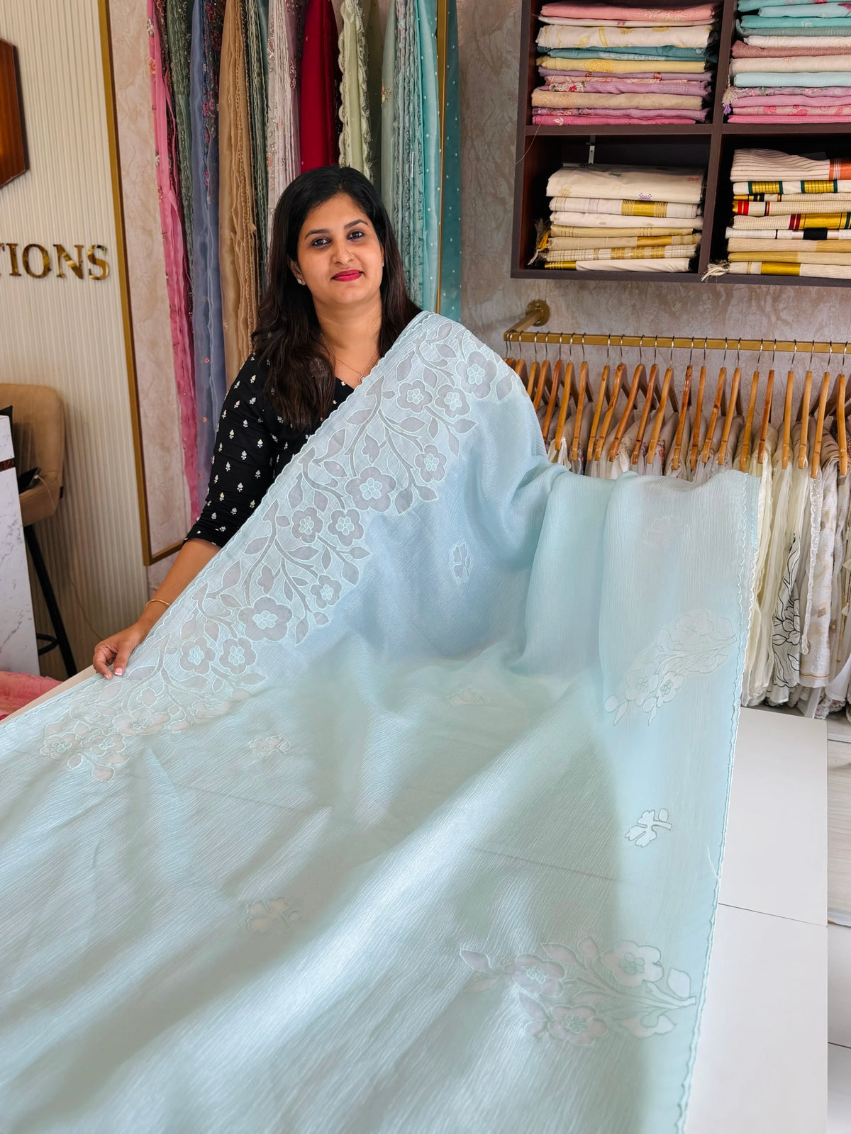 Crushed crape saree/ AM101