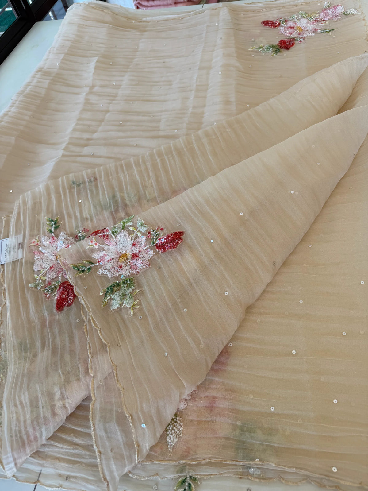 Crushed foil blended organza saree/ BL7317