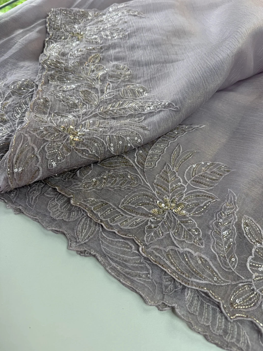 Crushed Foil blended Organza Saree/ AM104