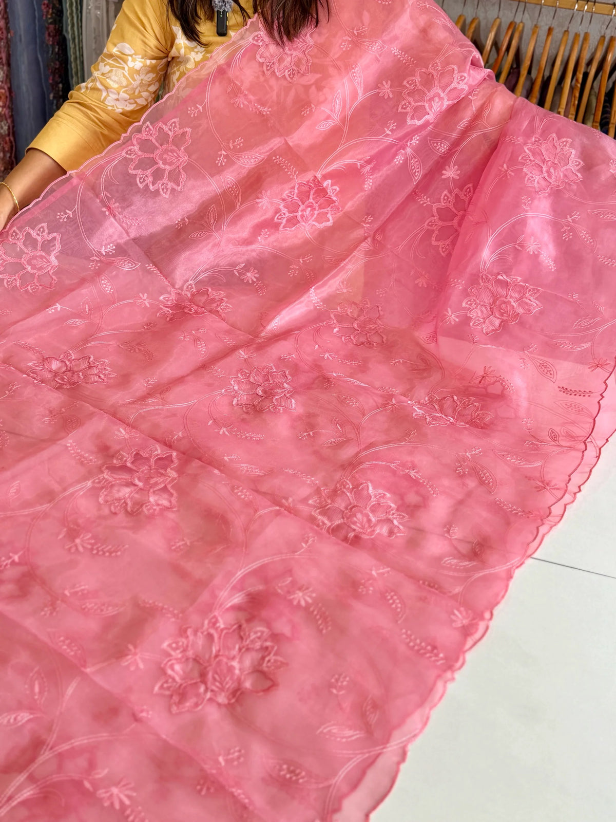 Glass Organza Appliqué work saree /MA278