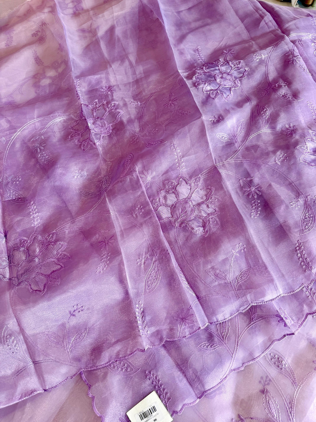 Glass Organza Appliqué work saree /MA278