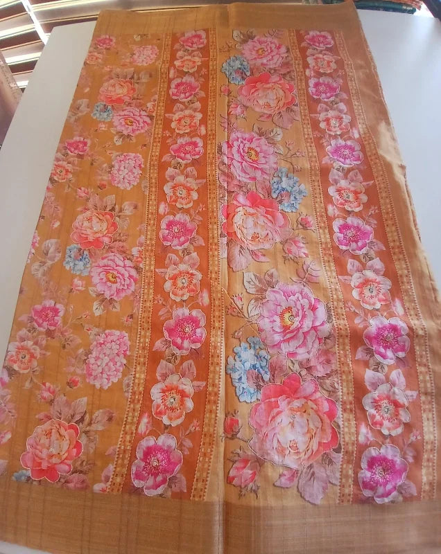 Semi Tussar finished saree/ E714