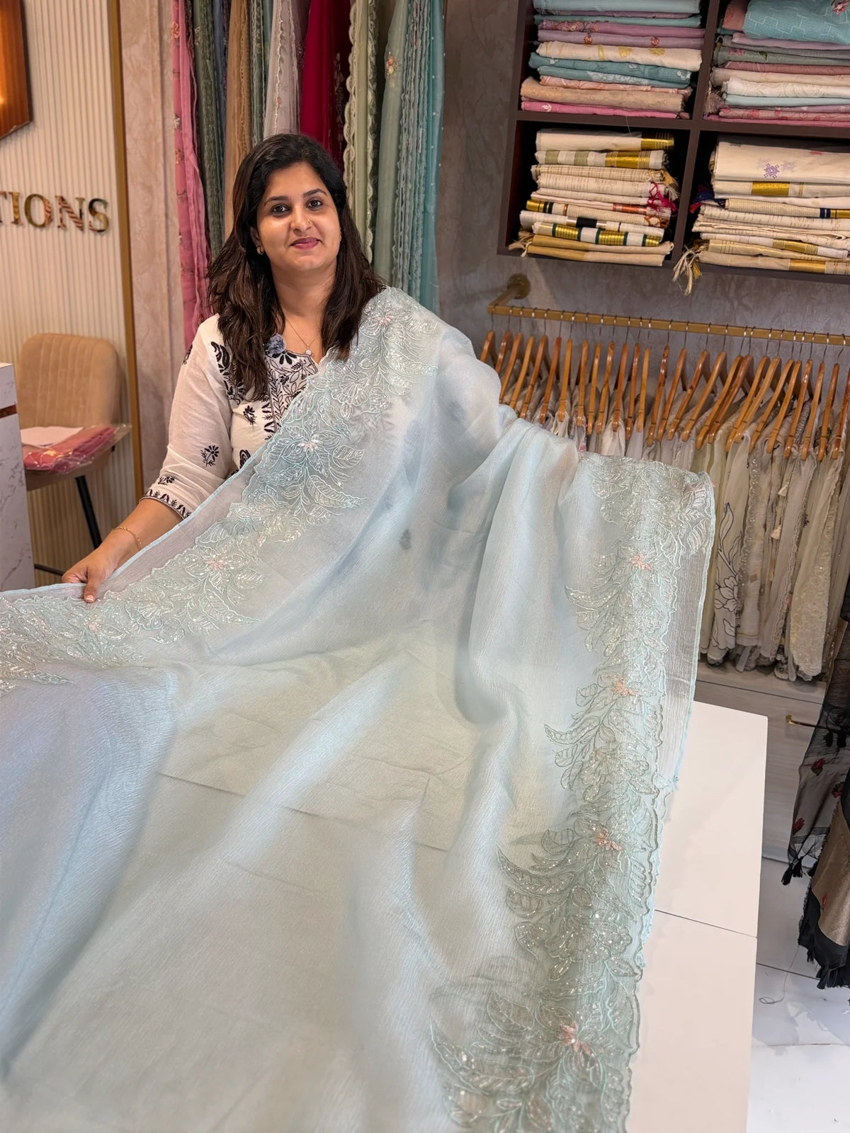 Crushed Foil blended Organza Saree/ AM104