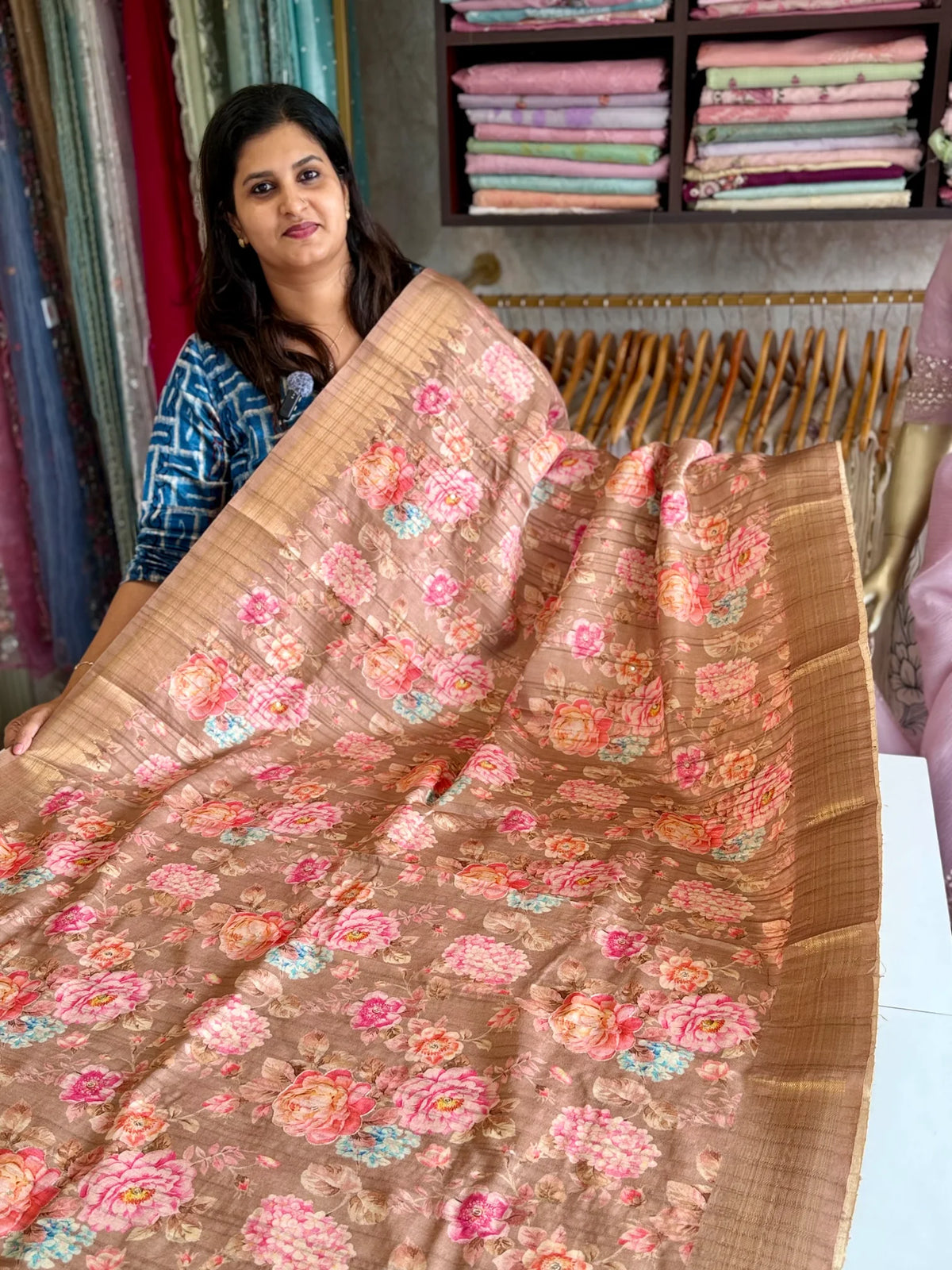 Semi Tussar finished saree/ E714