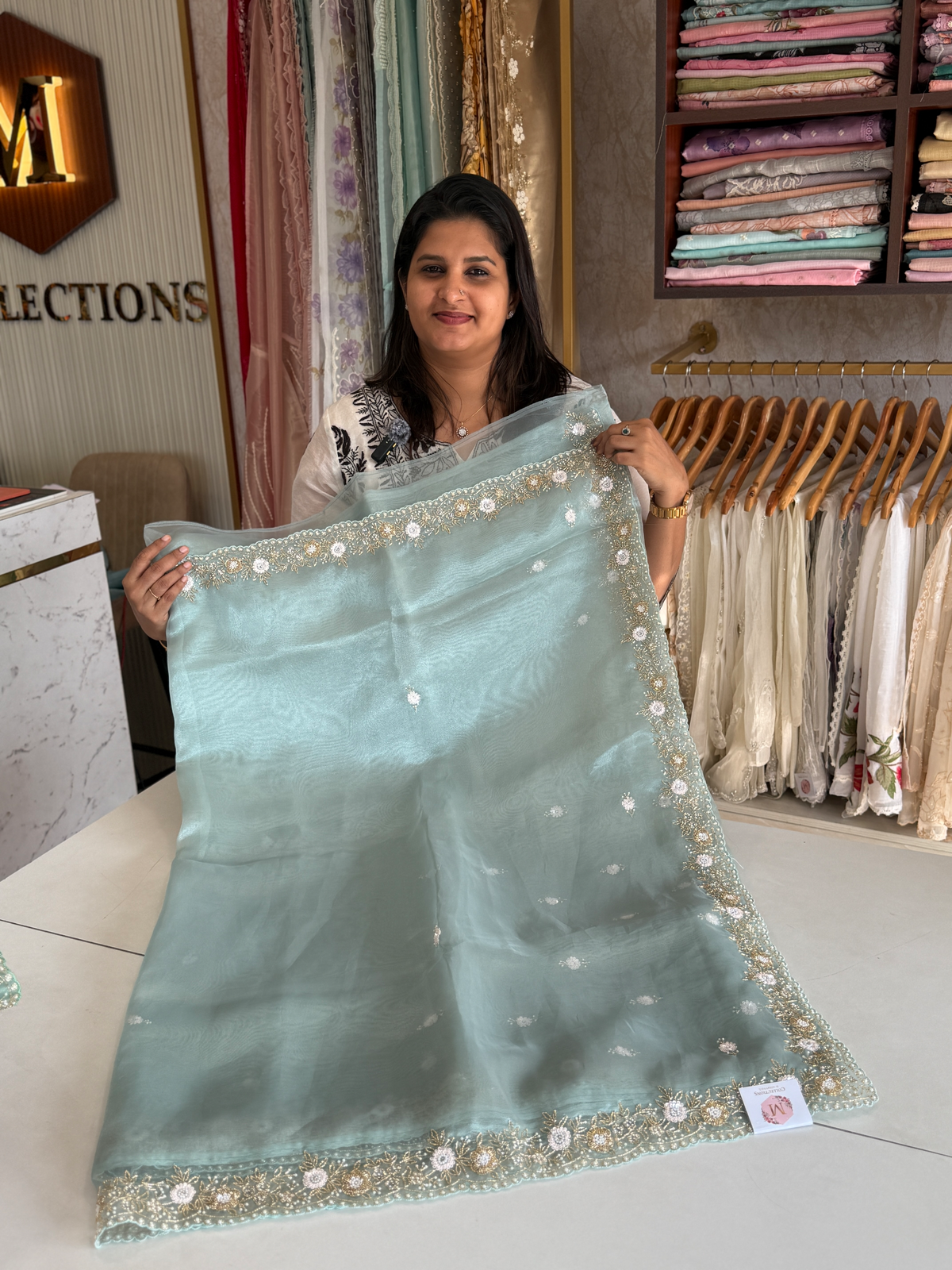 Glass organza party wear saree/ SA850