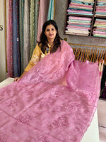 Glass Organza Appliqué work saree /MA278