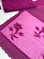 Soft Chanderi unstitched salwar set appliqué/ 1695