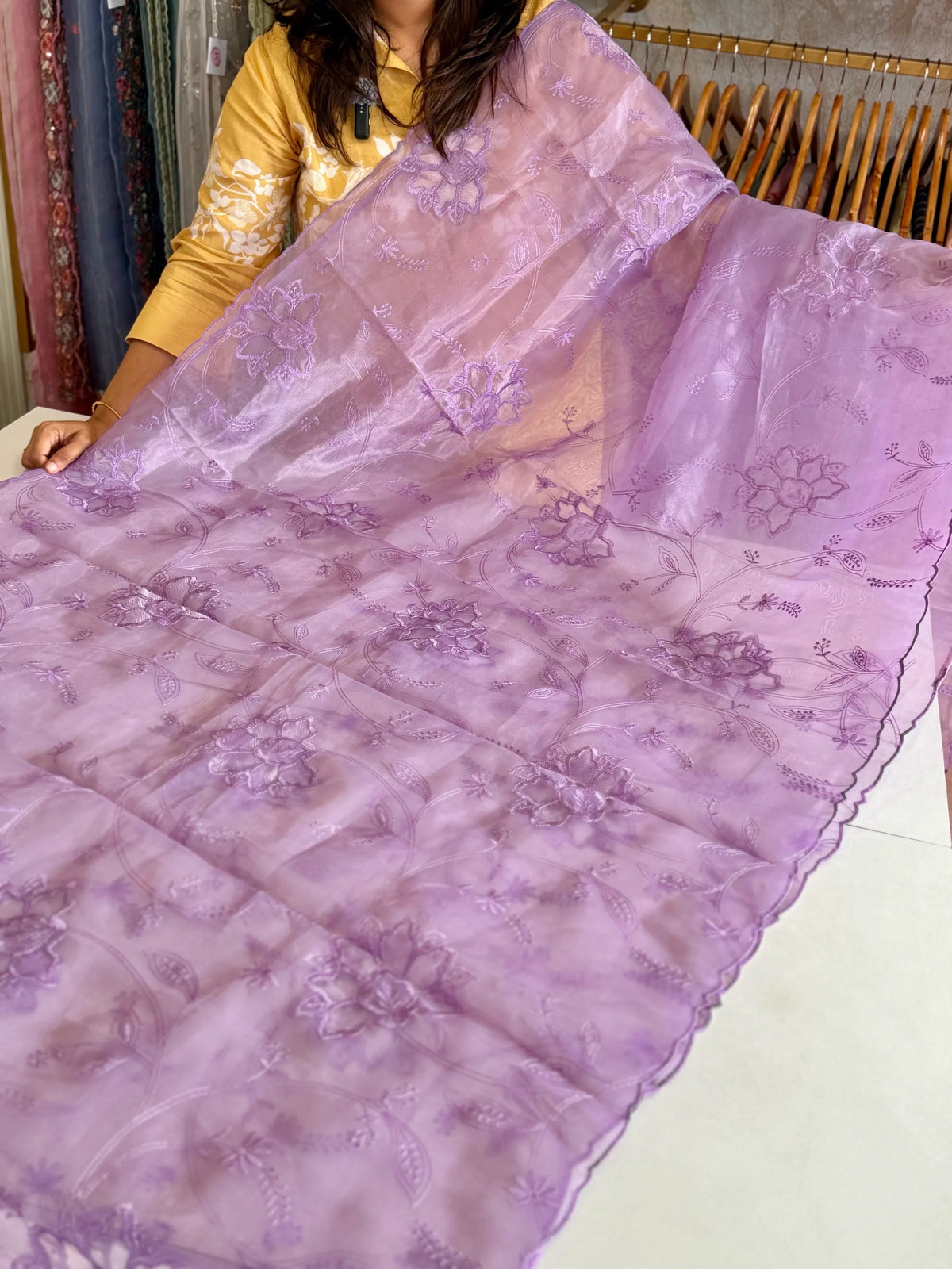 Glass Organza Appliqué work saree /MA278