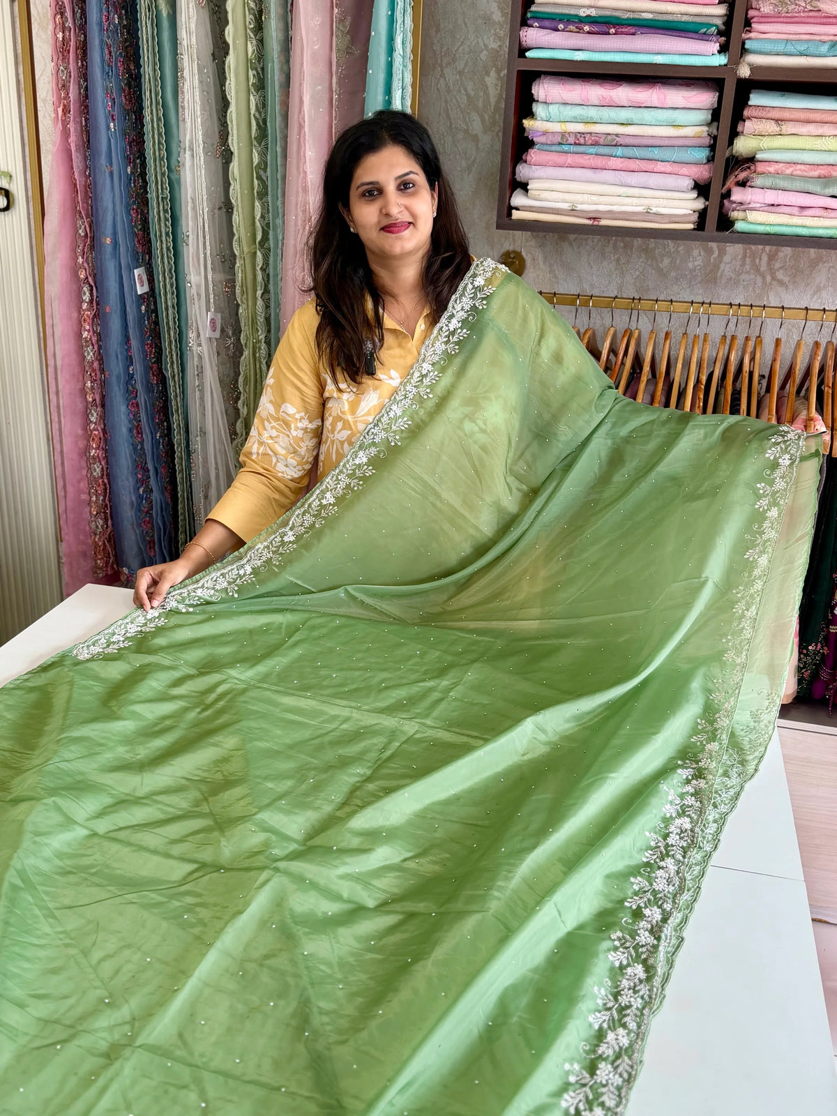Satin organza saree/ AP59