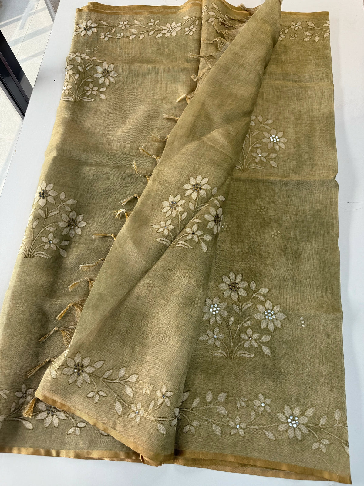 Tissue linen Blened saree / 14545