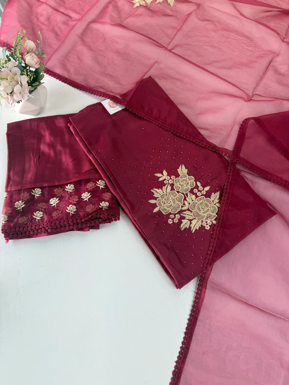 Glass Chanderi unstitched salwar set / U4903