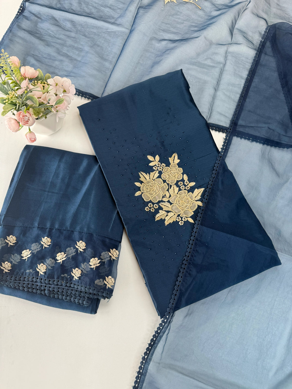 Glass Chanderi unstitched salwar set / U4903