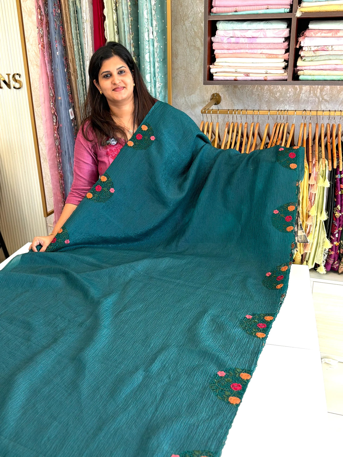 Crushed crape saree/ TU11