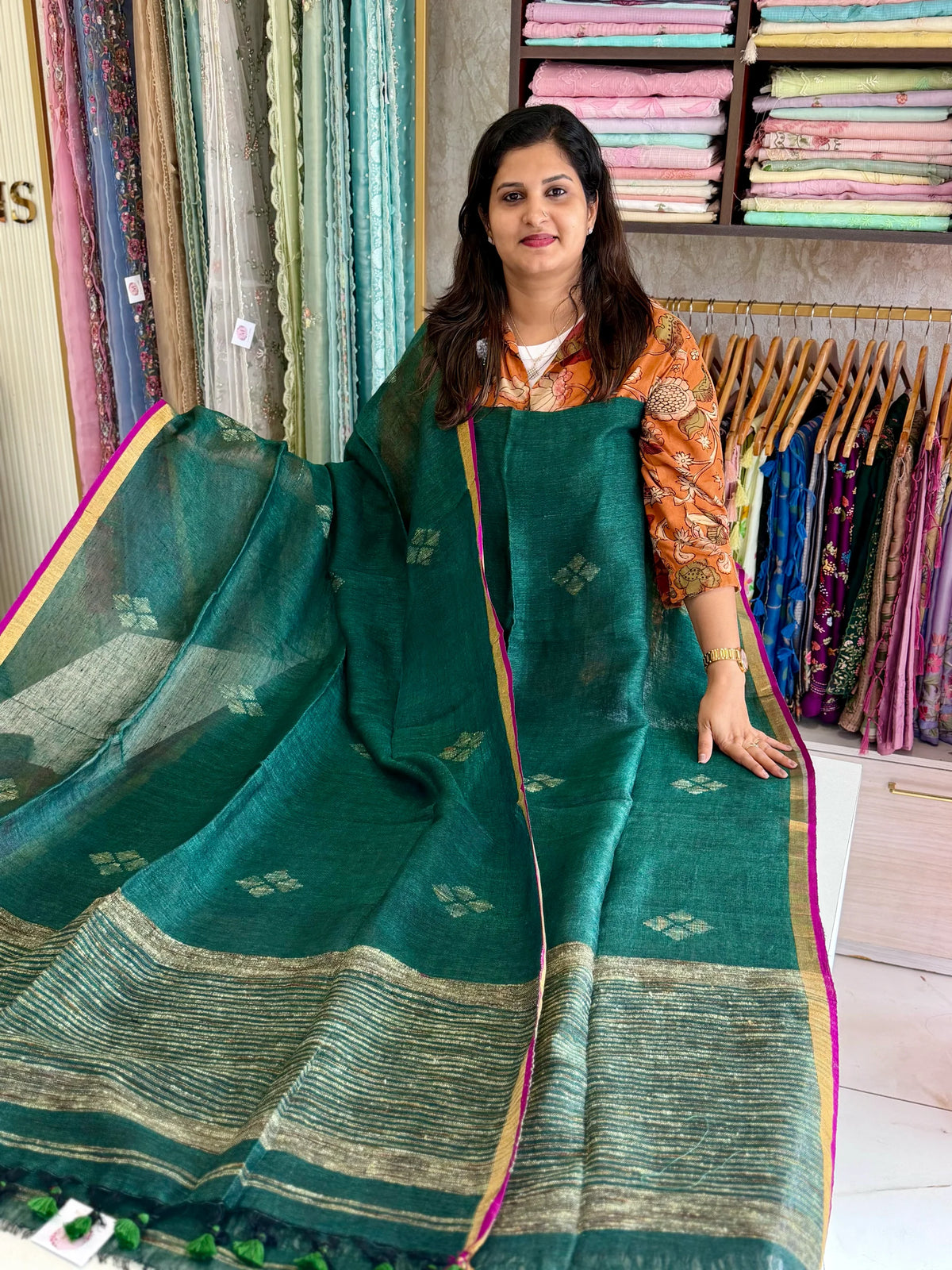 Linen jamdhani unstitched salwar set /NC281