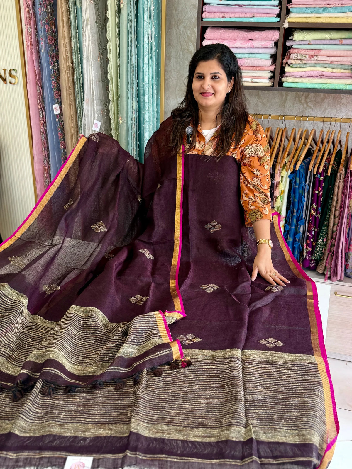 Linen jamdhani unstitched salwar set /NC281