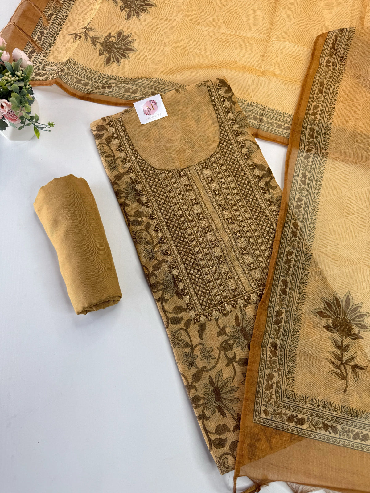 Tissue linen unstitched salwar set / C804