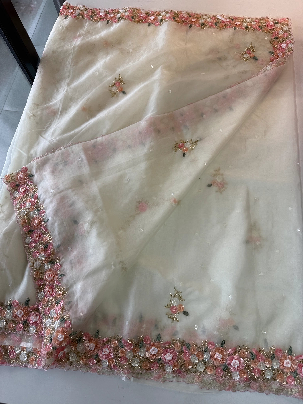 Soft Organza Saree Beige Color / BJ3167