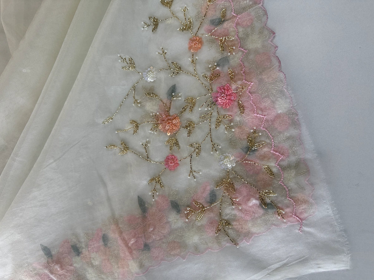 Soft Organza Saree Beige Color / BJ3167