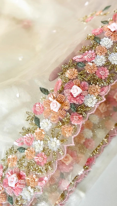 Soft Organza Saree Beige Color / BJ3167