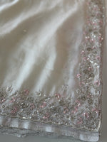 Platinum crushed crape off white saree / SR21646