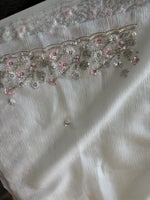 Platinum crushed crape off white saree / SR21646